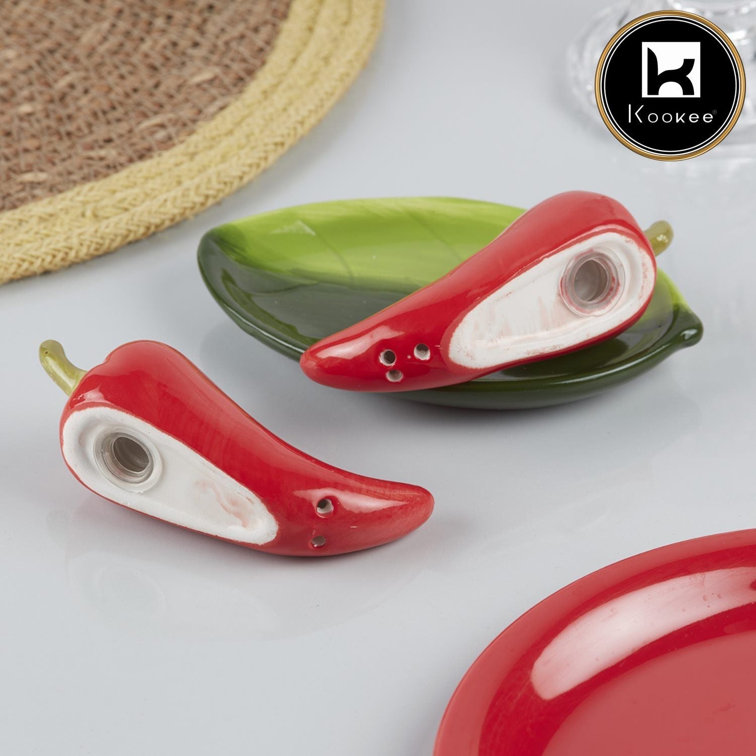 Ceramic Salt Pepper Container Set with tray (V-SALT-011-3)