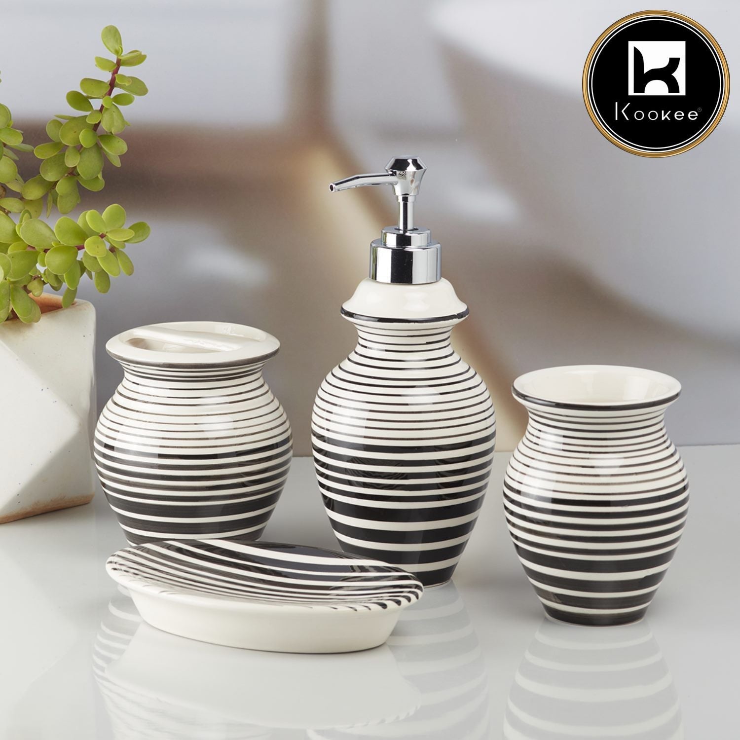 Ceramic Bathroom Set of 4 with Soap Dispenser (10187)