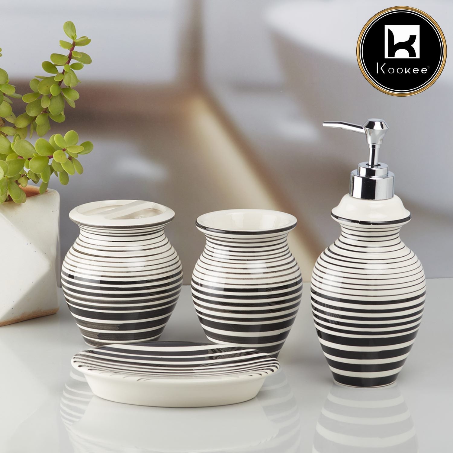 Ceramic Bathroom Set of 4 with Soap Dispenser (V-CBS-025-1)