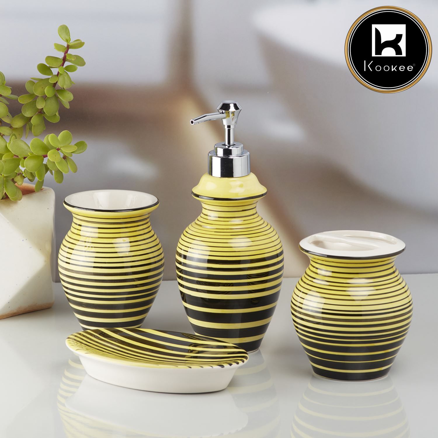 Kookee Ceramic Bathroom Sets, Yellow, ART10188