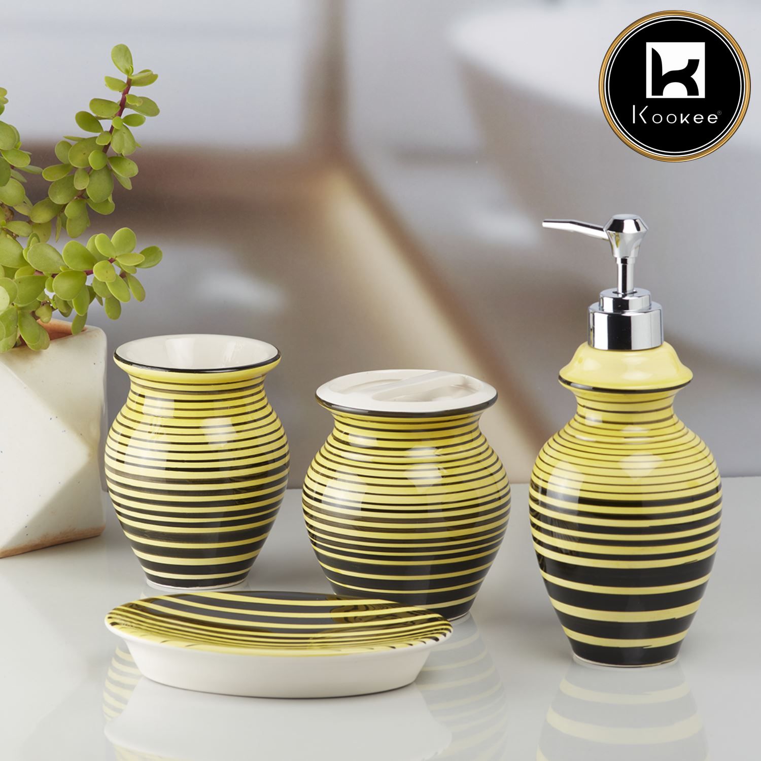 Kookee Ceramic Bathroom Sets, Yellow, ART10188