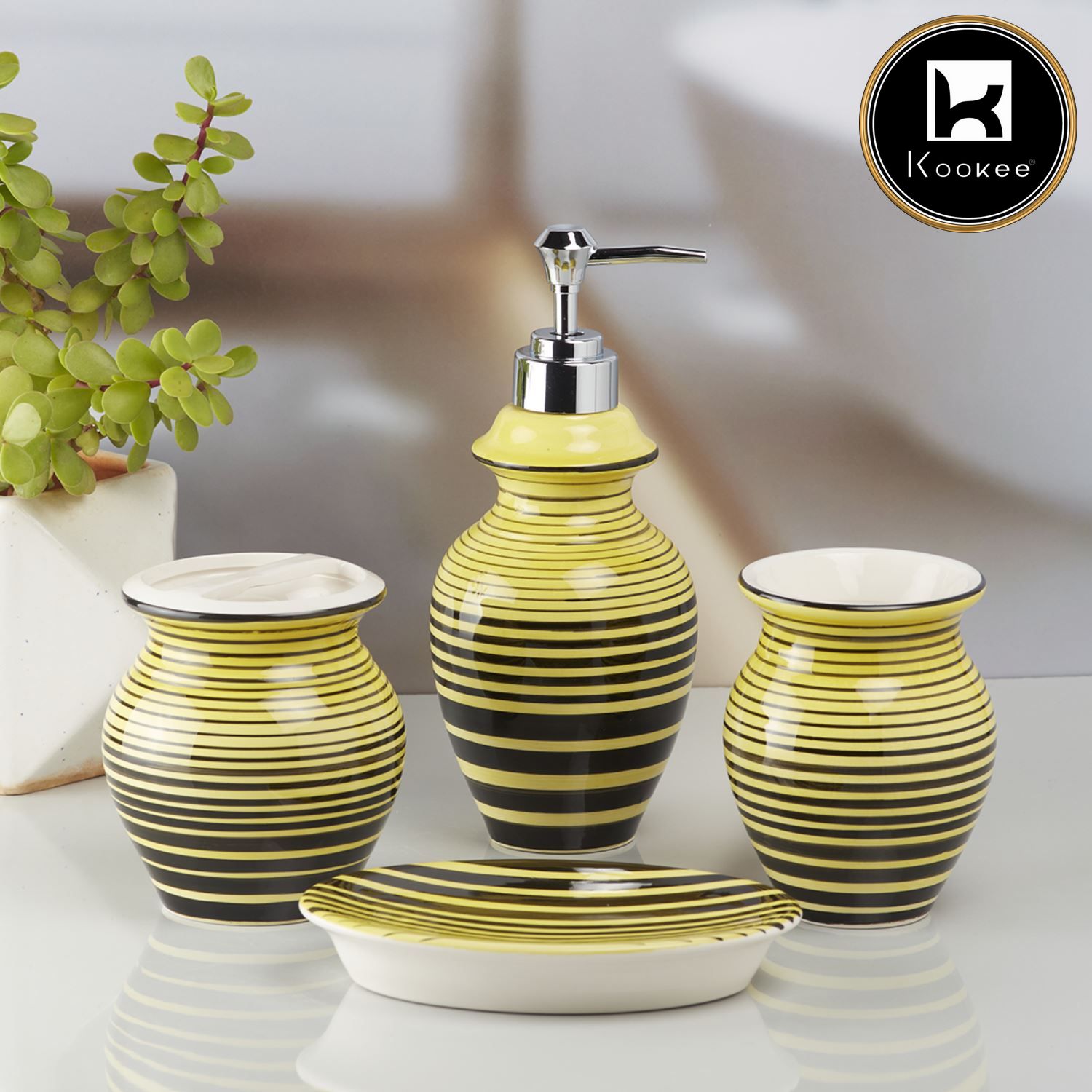 Kookee Ceramic Bathroom Sets, Yellow, ART10188