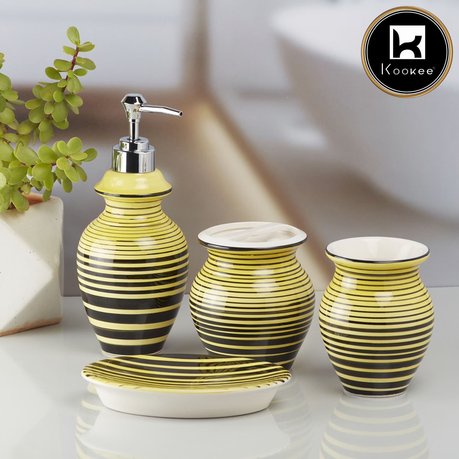Kookee Ceramic Bathroom Sets, Yellow, ART10188