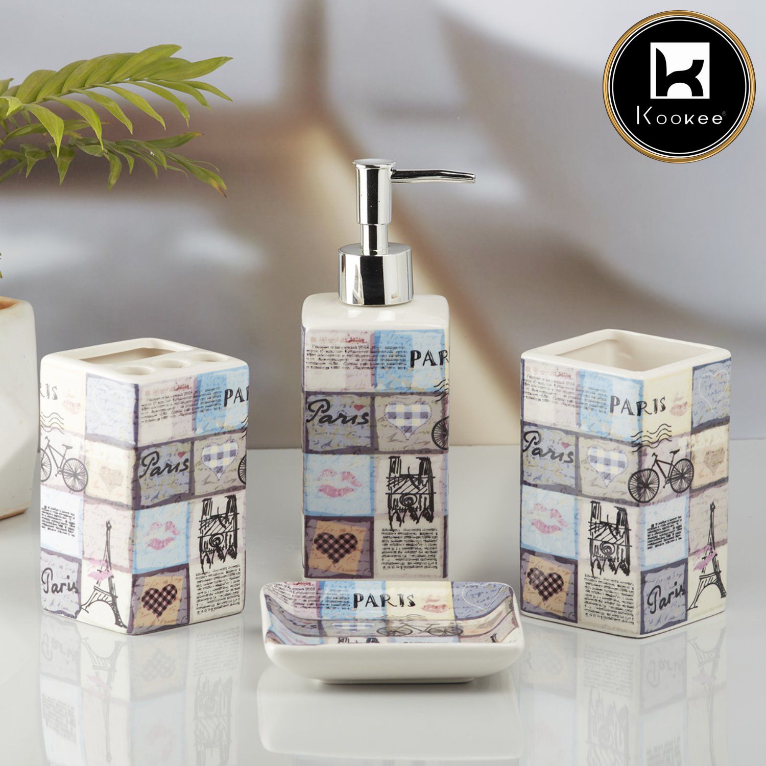 Ceramic Bathroom Accessories Set of 4 with Soap Dispenser (10189)