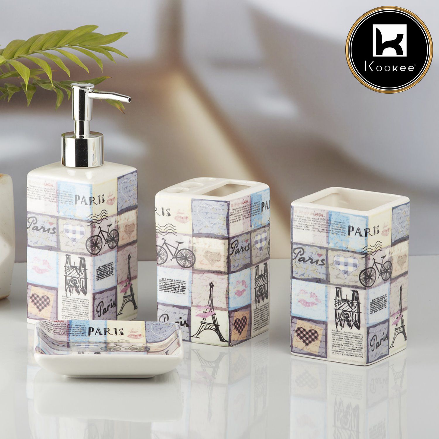 Ceramic Bathroom Accessories Set of 4 with Soap Dispenser (10189)