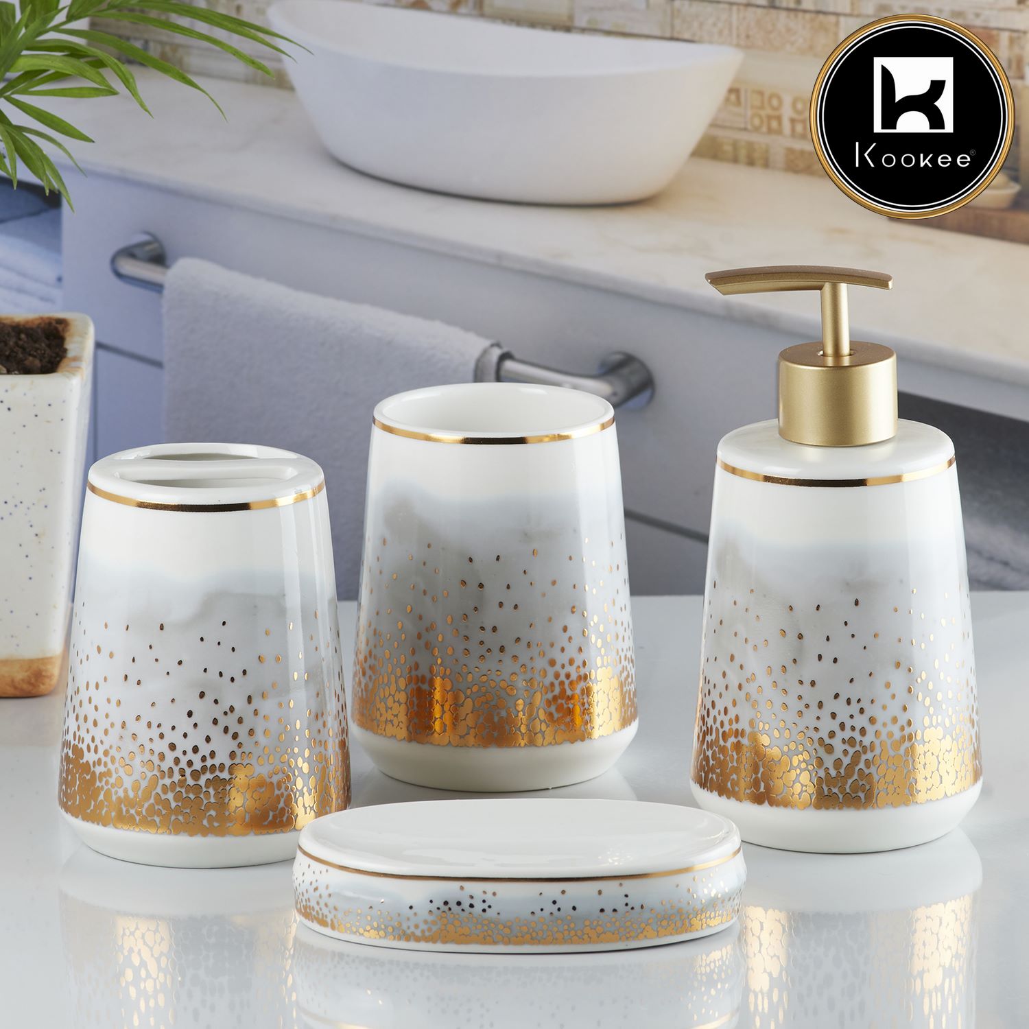 Kookee Ceramic Bathroom Sets, Grey, ART10192