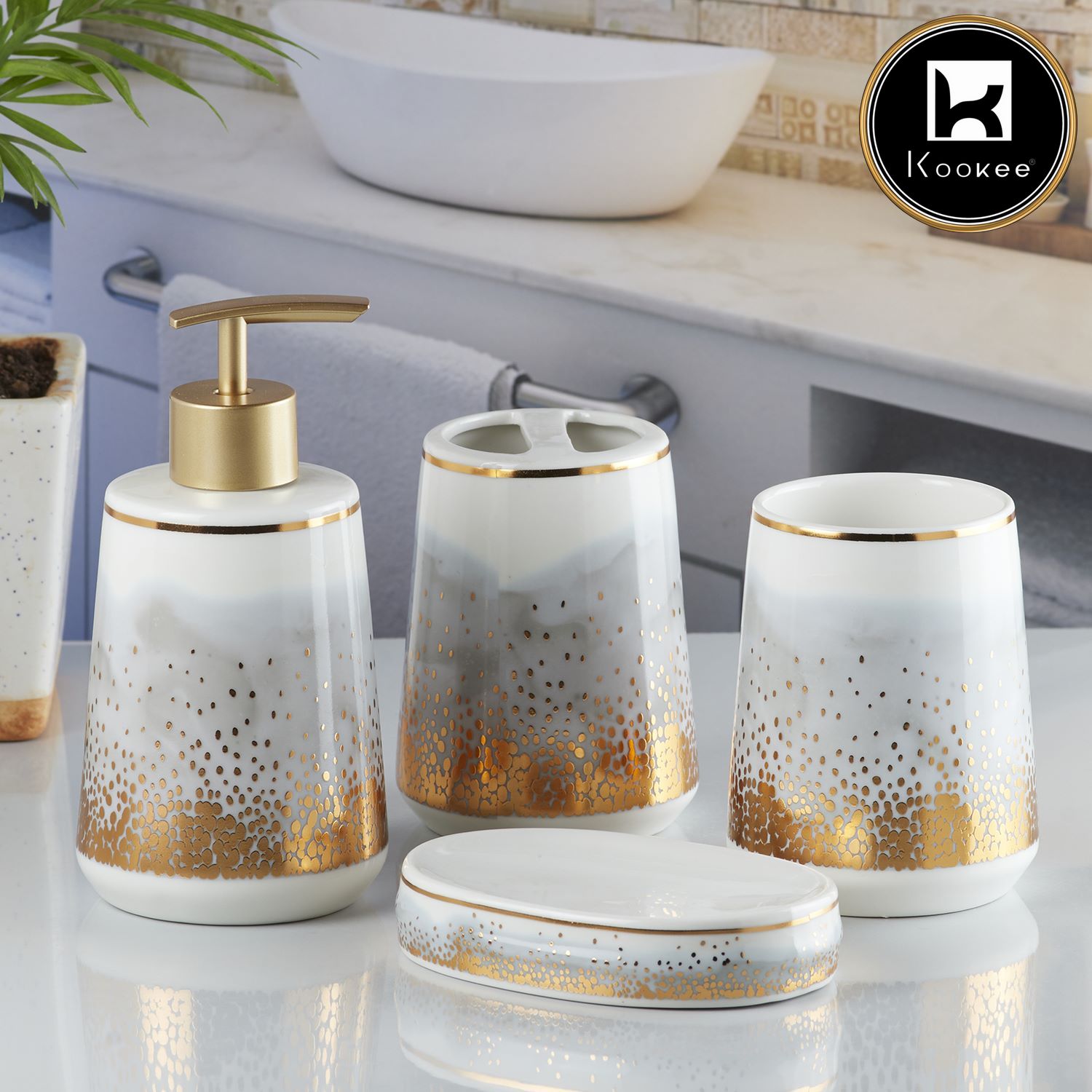 Kookee Ceramic Bathroom Sets, Grey, ART10192