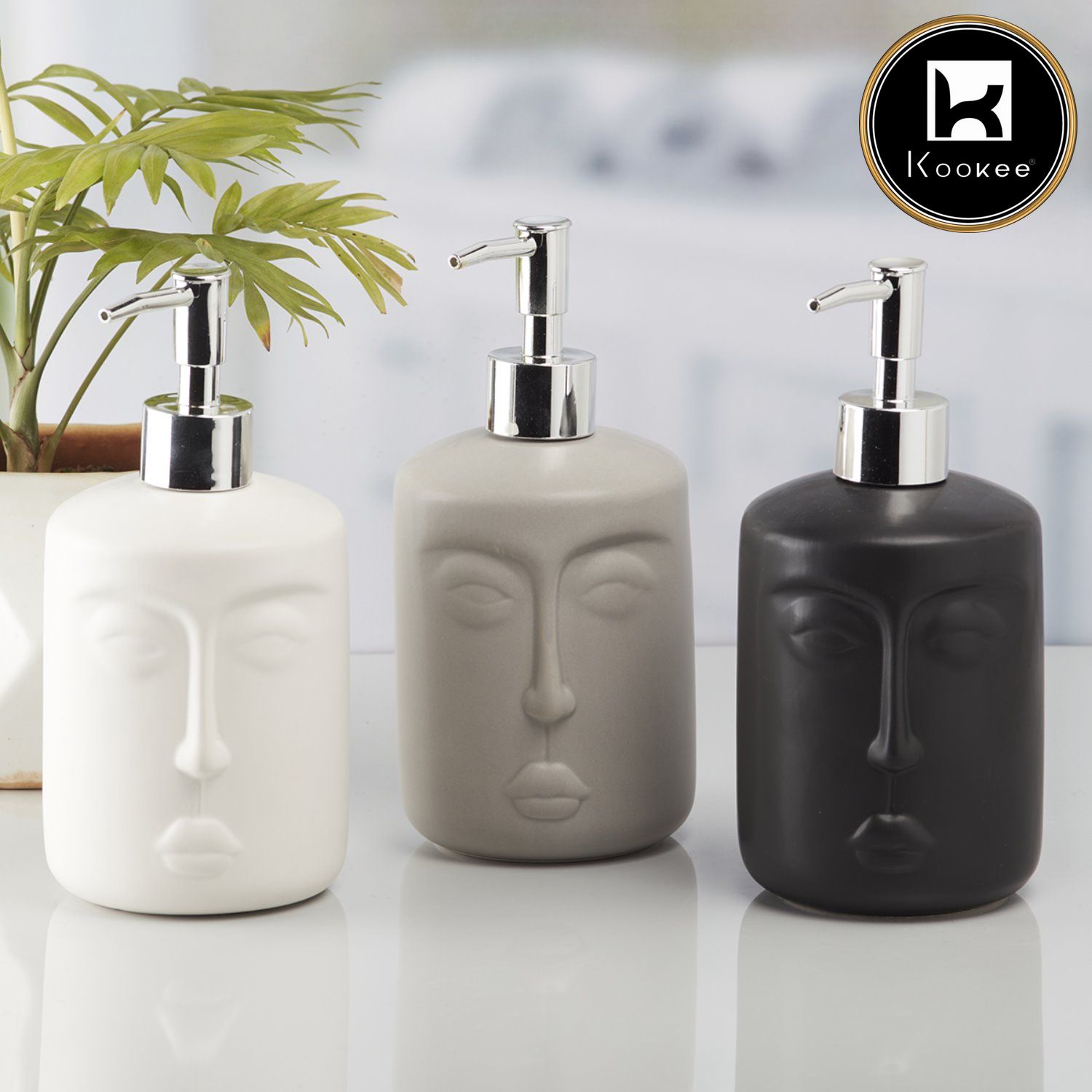 Kookee Ceramic Soap Dispensers, Grey, ART10193