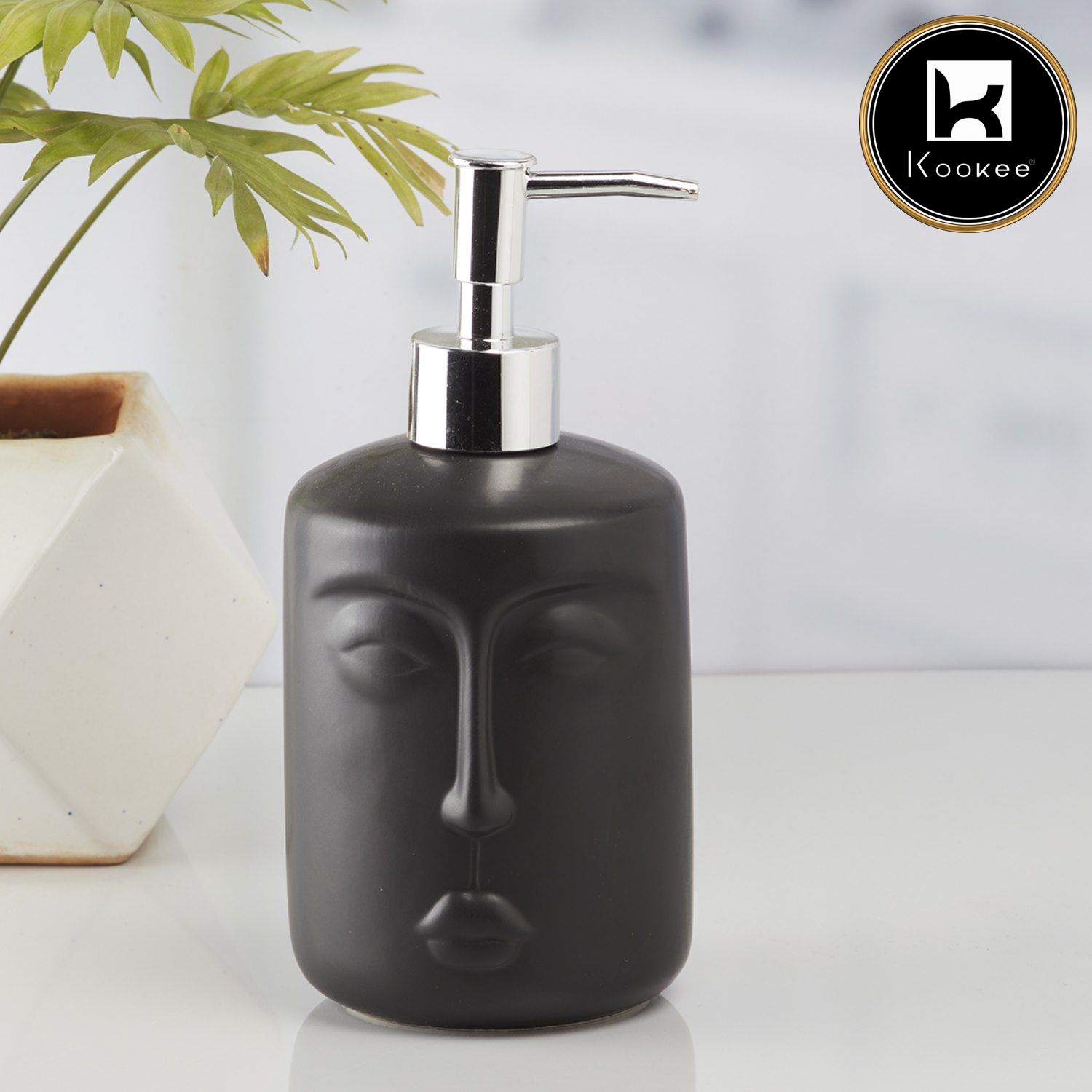 Kookee Ceramic Soap Dispenser with Stylish Refillable Pump Bottle for Bathroom Handwash & Kitchen Wash Basin, Perfect for Hand Soap, Lotion, and more, Black,