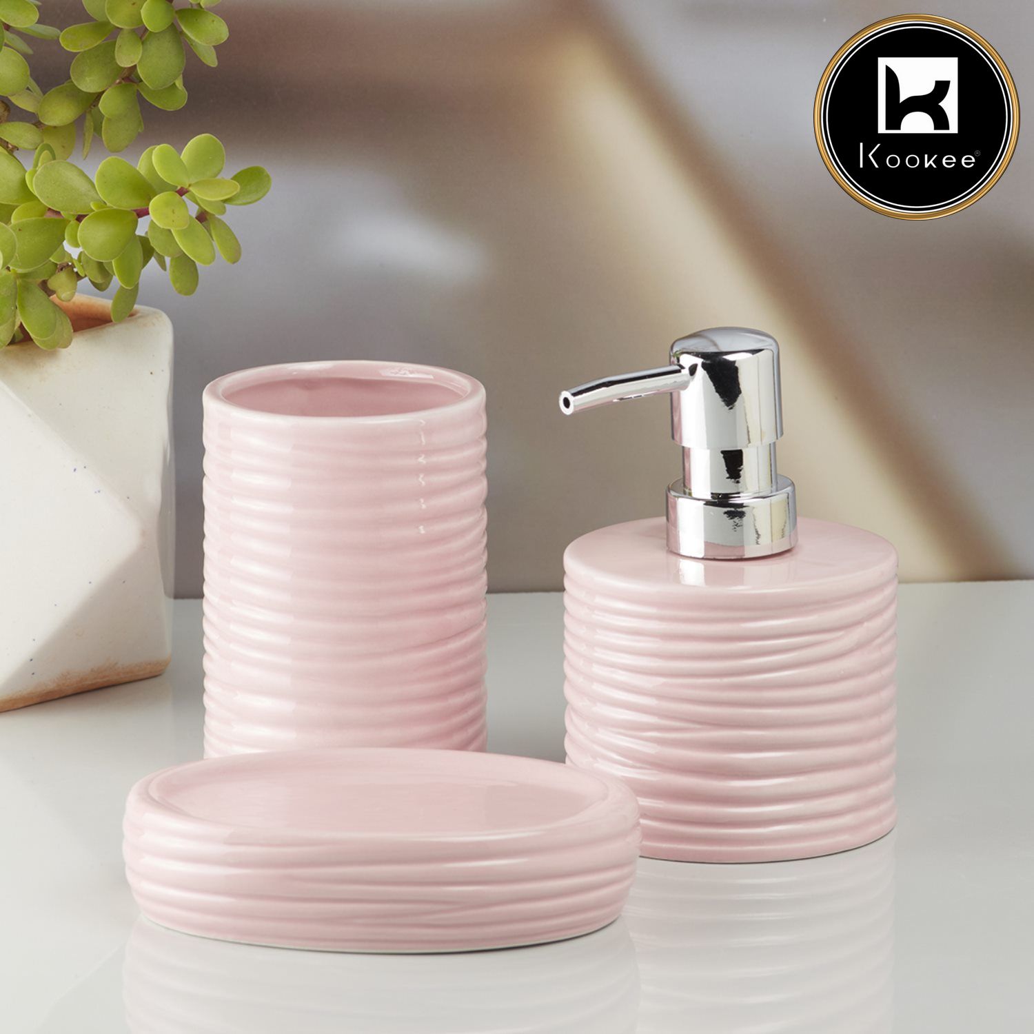 Kookee Ceramic Bathroom Sets, Pink, ART10196