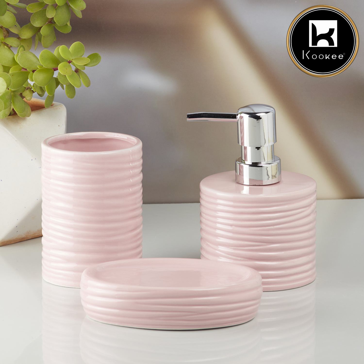 Kookee Ceramic Bathroom Sets, Pink, ART10196