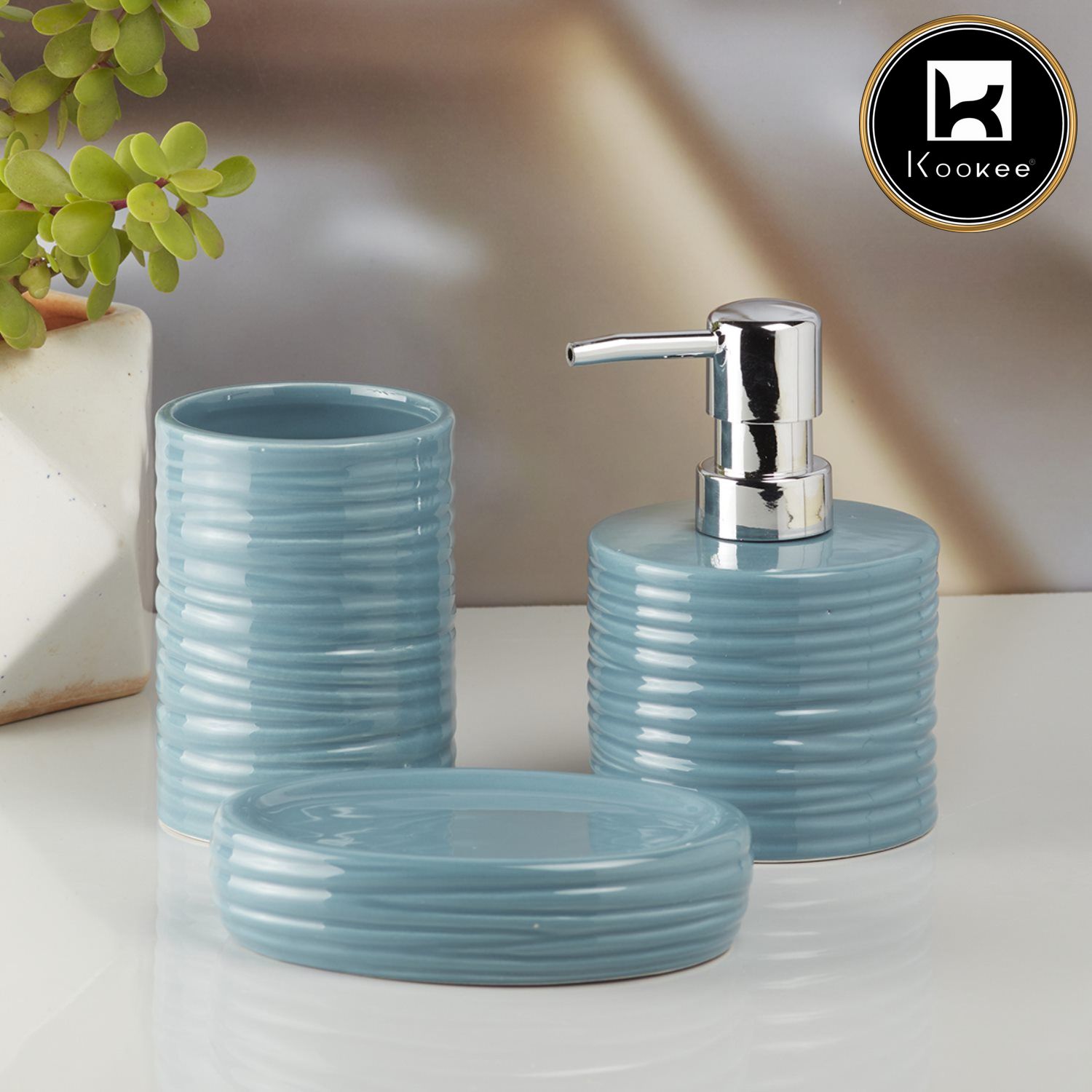 Ceramic Bathroom Accessories Set of 3 with Soap Dispenser (10197)