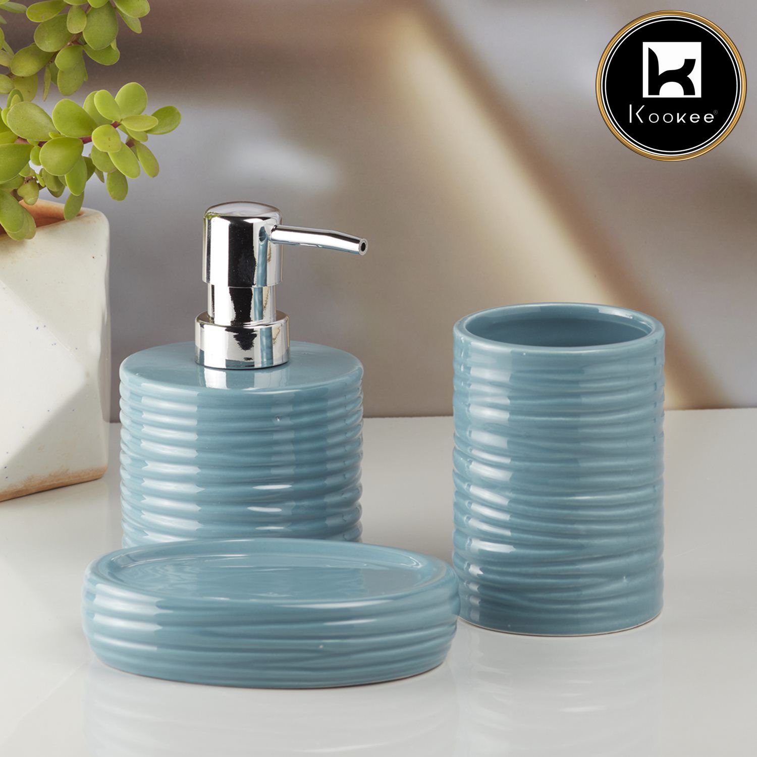 Ceramic Bathroom Accessories Set of 3 with Soap Dispenser (10197)