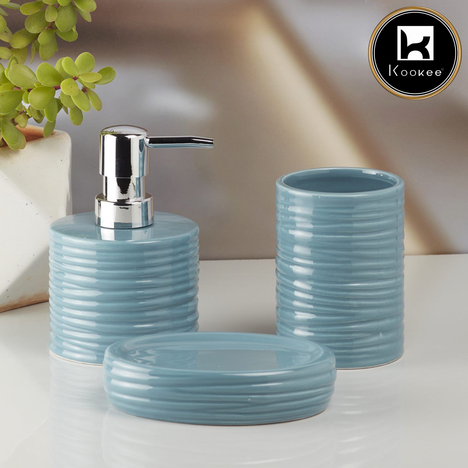 Kookee Ceramic Bathroom Sets, Blue, ART10197