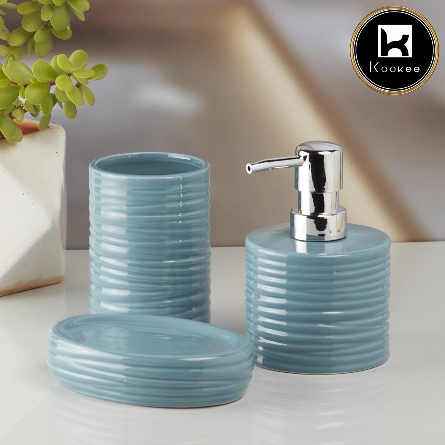 Ceramic Bathroom Accessories Set of 3 with Soap Dispenser (10197)