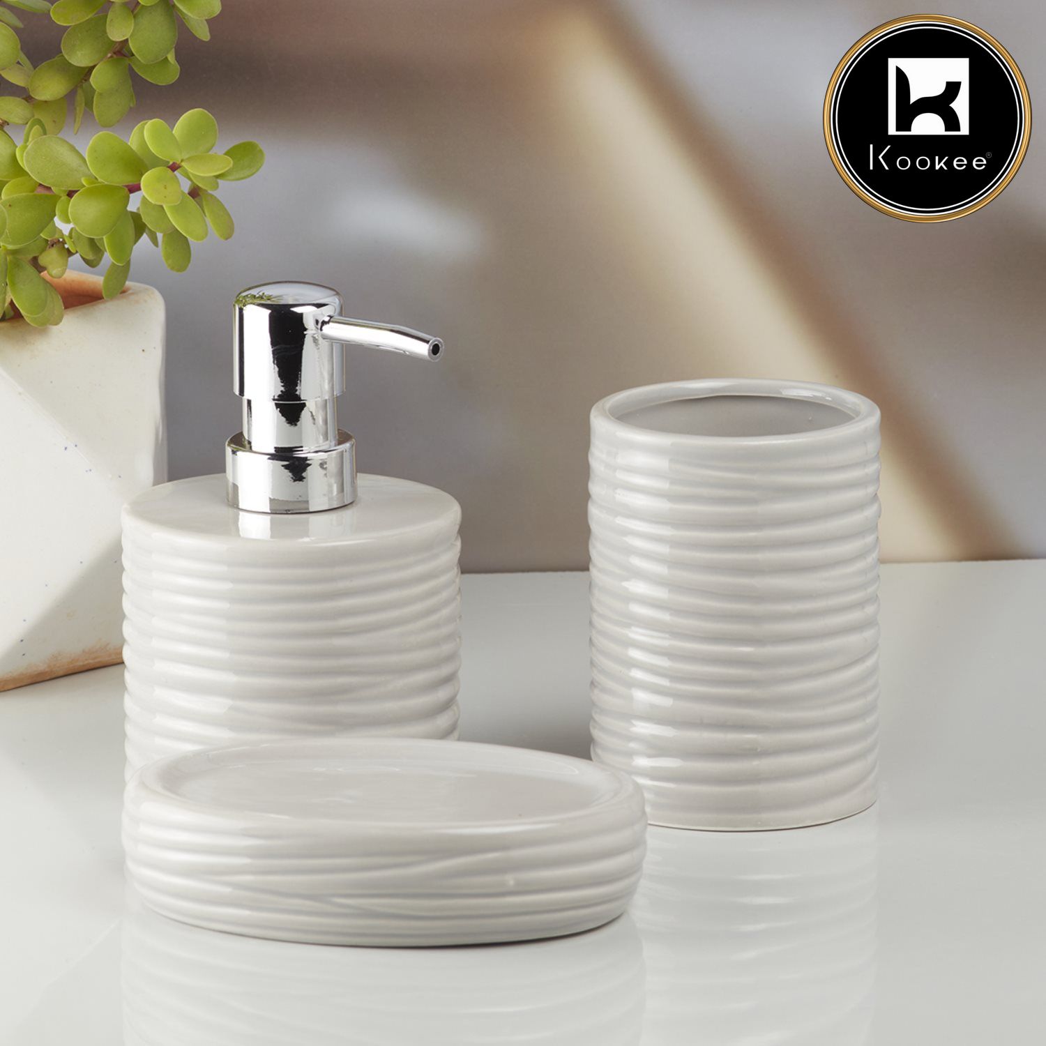 Ceramic Bathroom Accessories Set of 3 with Soap Dispenser (10198)