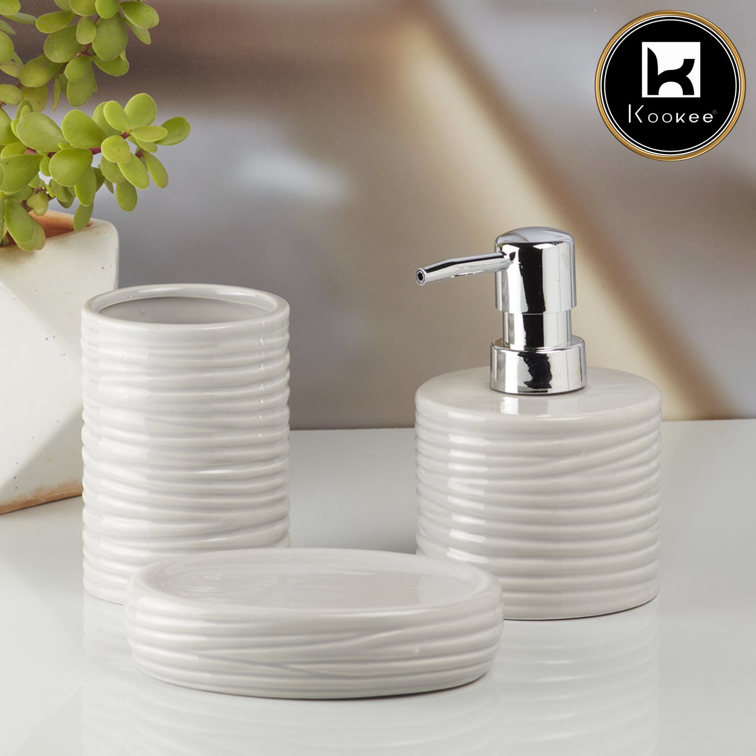 Kookee Ceramic Bathroom Sets, Grey, ART10198
