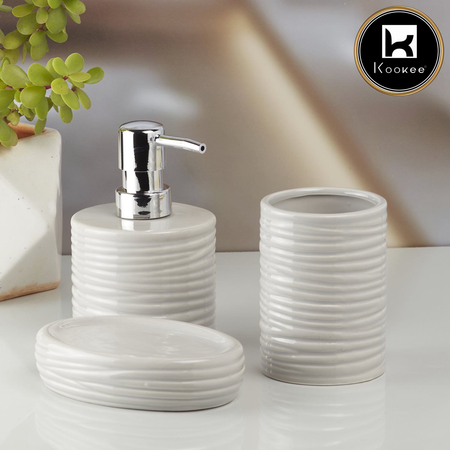 Kookee Ceramic Bathroom Sets, Grey, ART10198