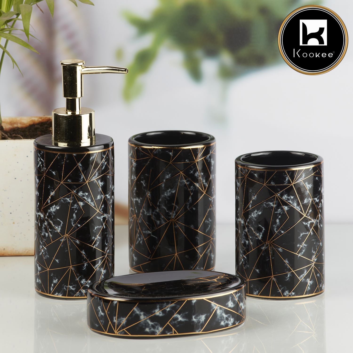 Ceramic Bathroom Set of 4 with Soap Dispenser (10199)