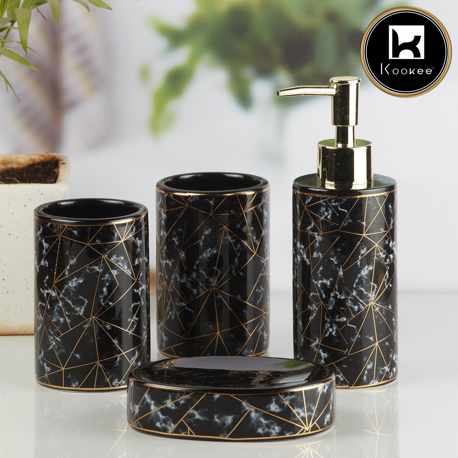 Ceramic Bathroom Set of 4 with Soap Dispenser (V-CBS-011-6)