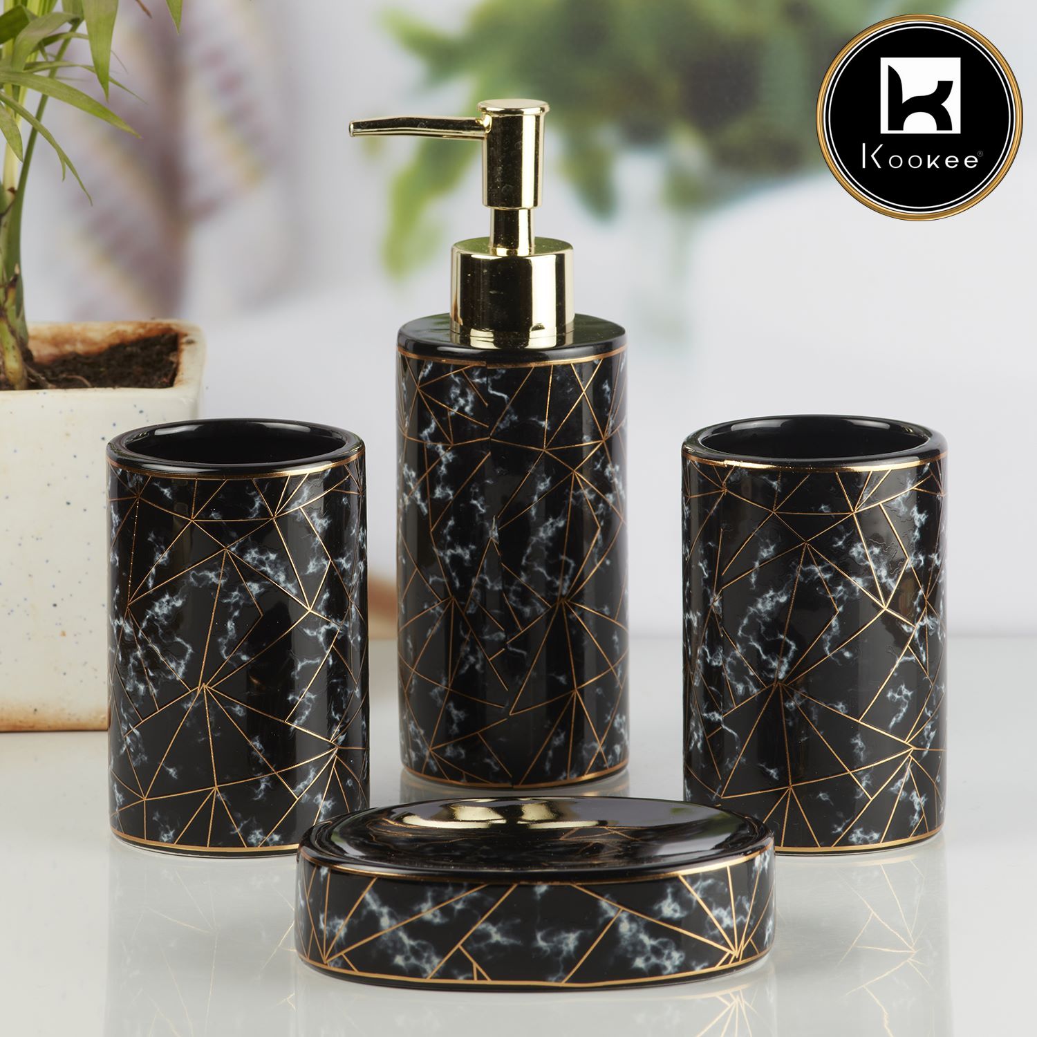 Ceramic Bathroom Set of 4 with Soap Dispenser (V-CBS-011-6)