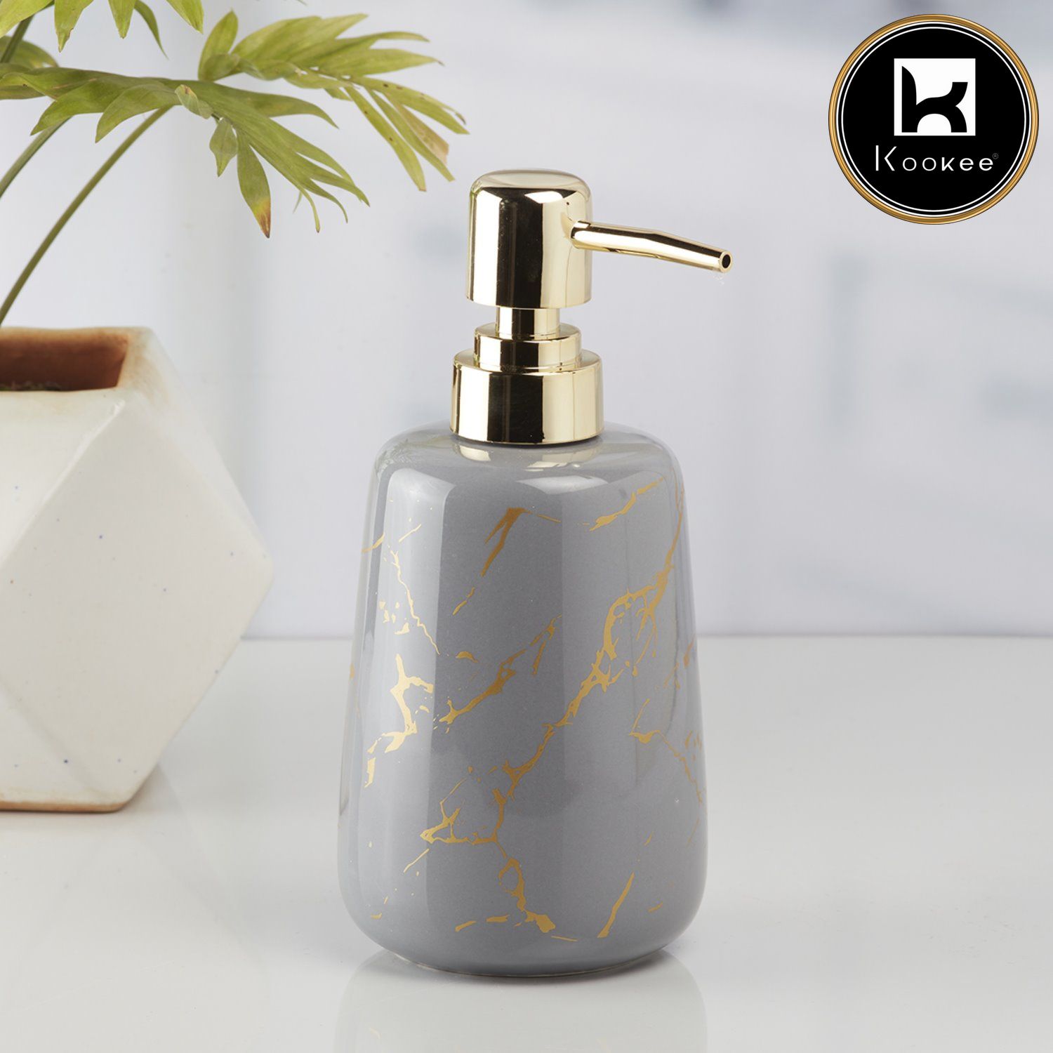 Ceramic Soap Dispenser for handwash for Bathroom, Grey/Gold, (Set of 1) (10201)