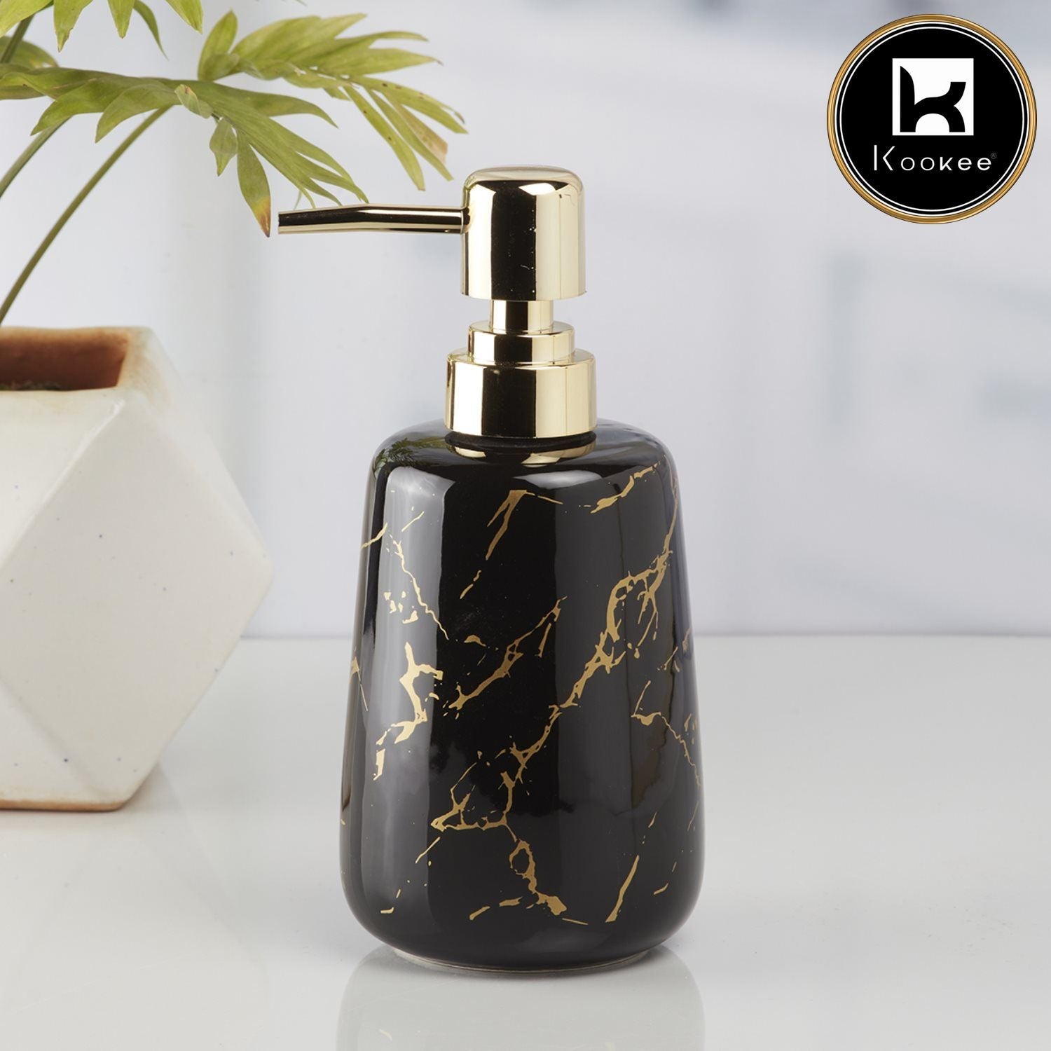 Ceramic Soap Dispenser for handwash for Bathroom, Black/Gold, (Set of 1) (10202)