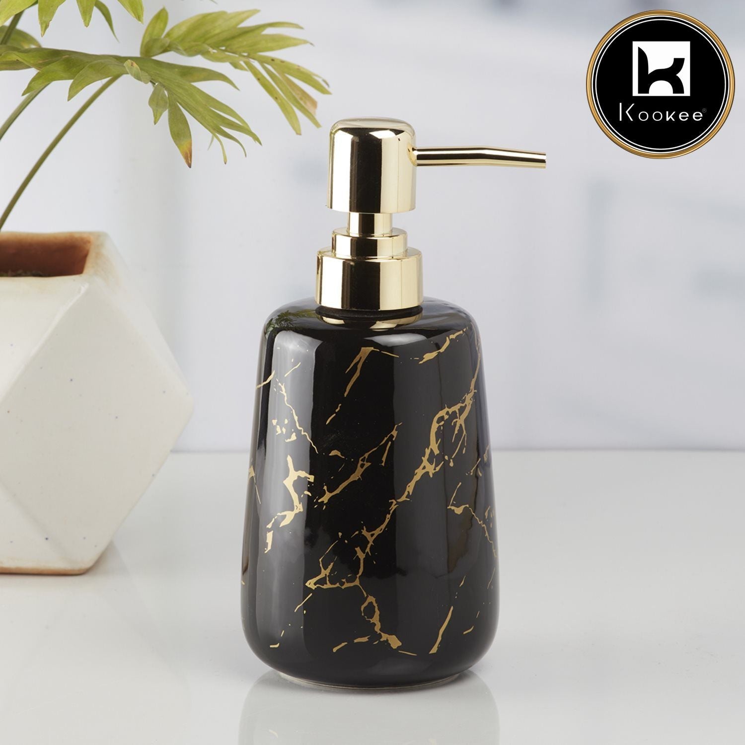 Ceramic Soap Dispenser for handwash for Bathroom, Black/Gold (Set of 1) (10202)