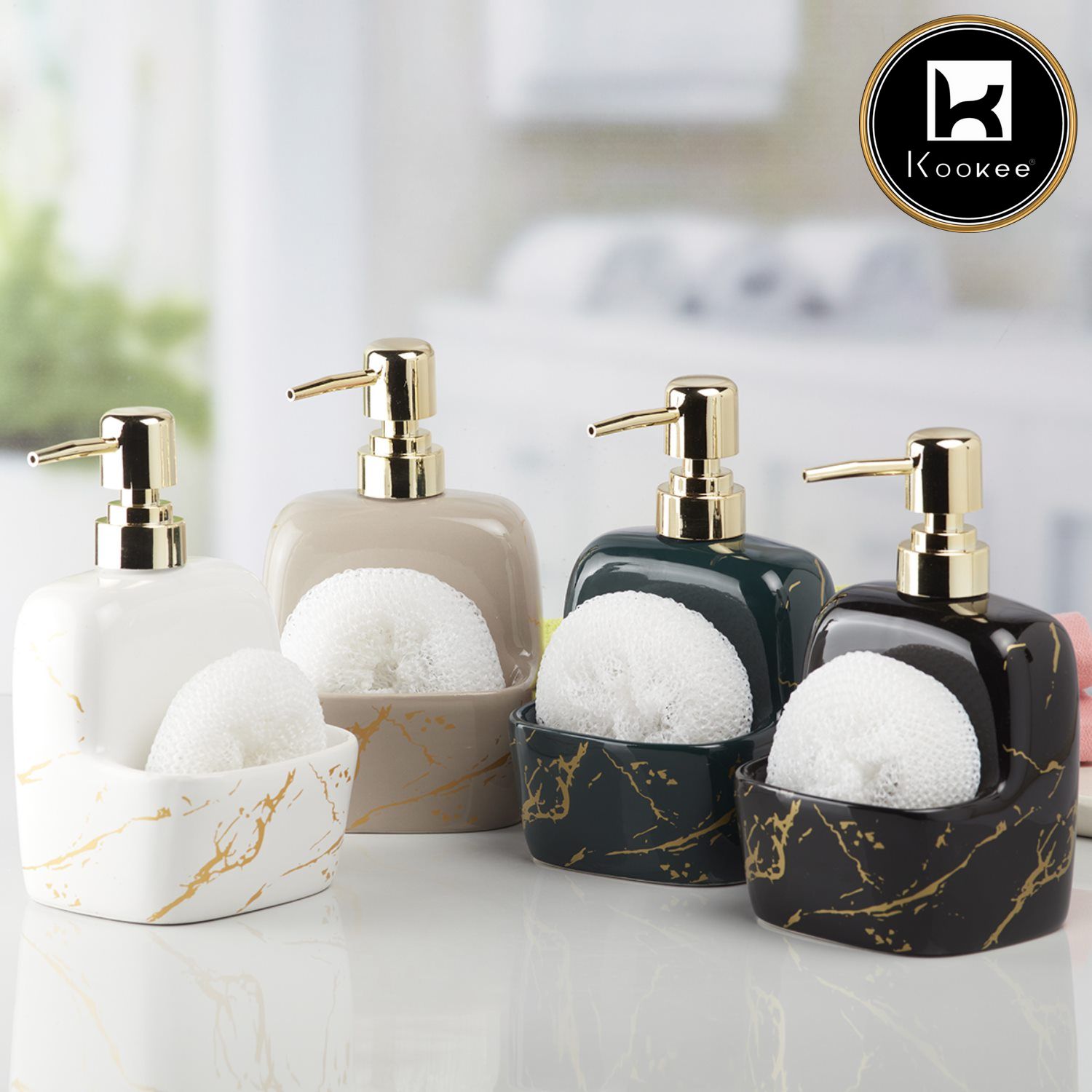 Ceramic Soap Dispenser for handwash for Bathroom, White/Gold, (Set of 1) (10204)