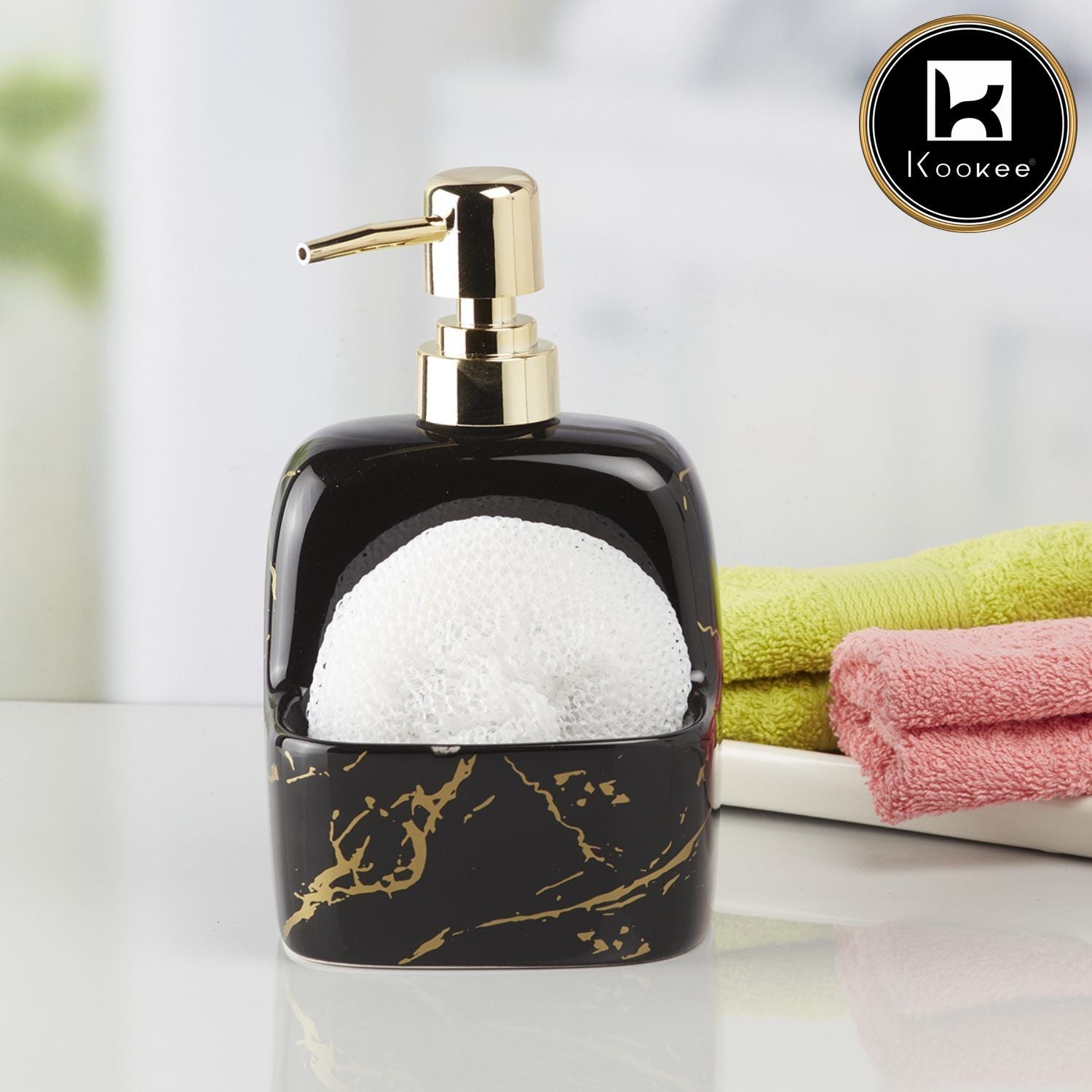 Ceramic Soap Dispenser for handwash for Bathroom, Black/Gold, (Set of 1) (10207)