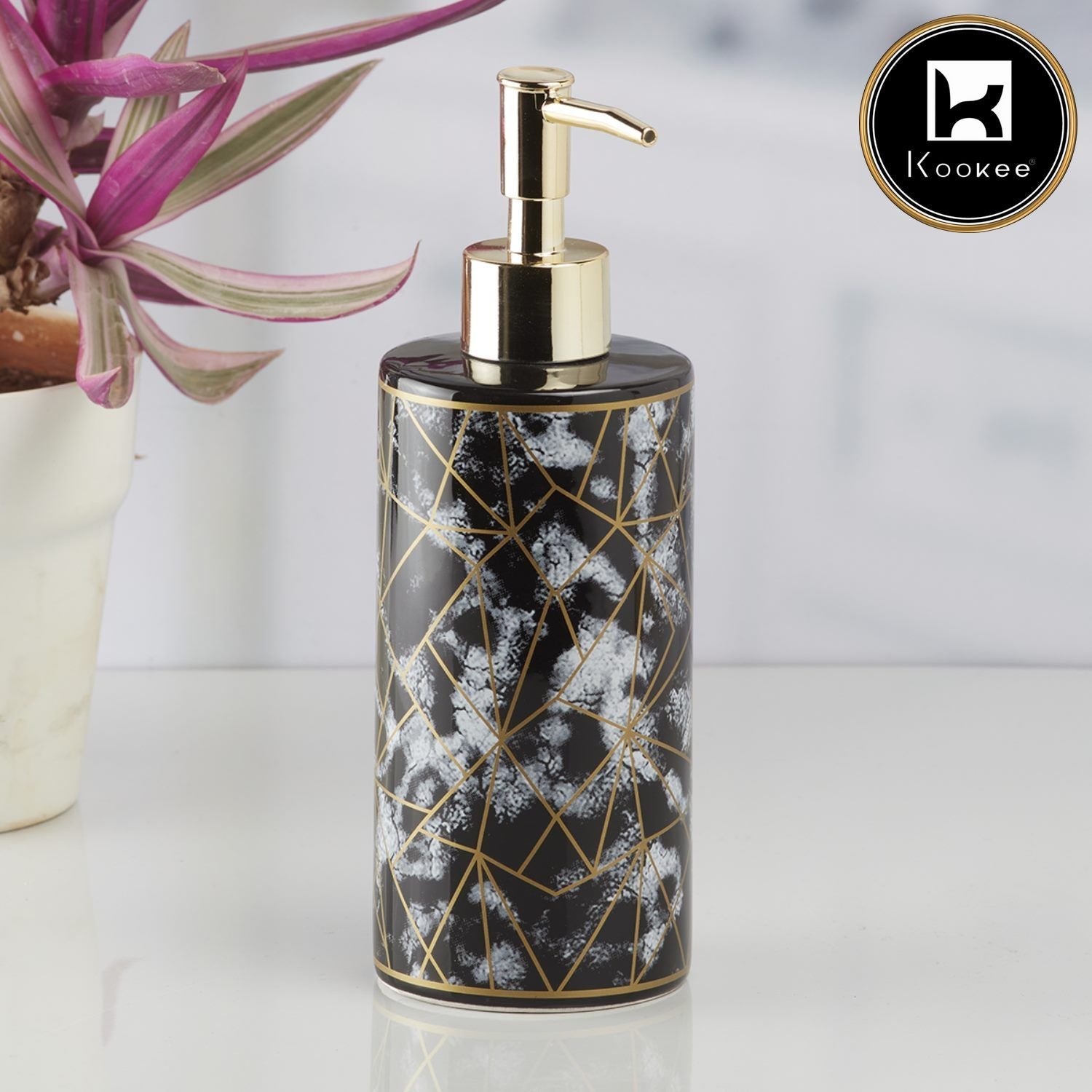 Ceramic Soap Dispenser for handwash for Bathroom, Black/Gold, (Set of 1) (10210)