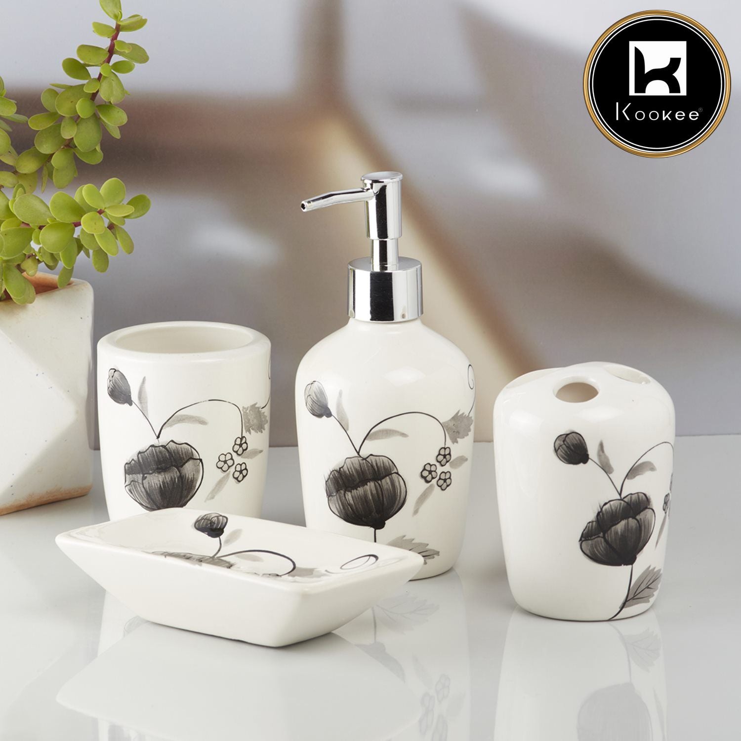 Kookee Ceramic Bathroom Sets, Multi, ART10212