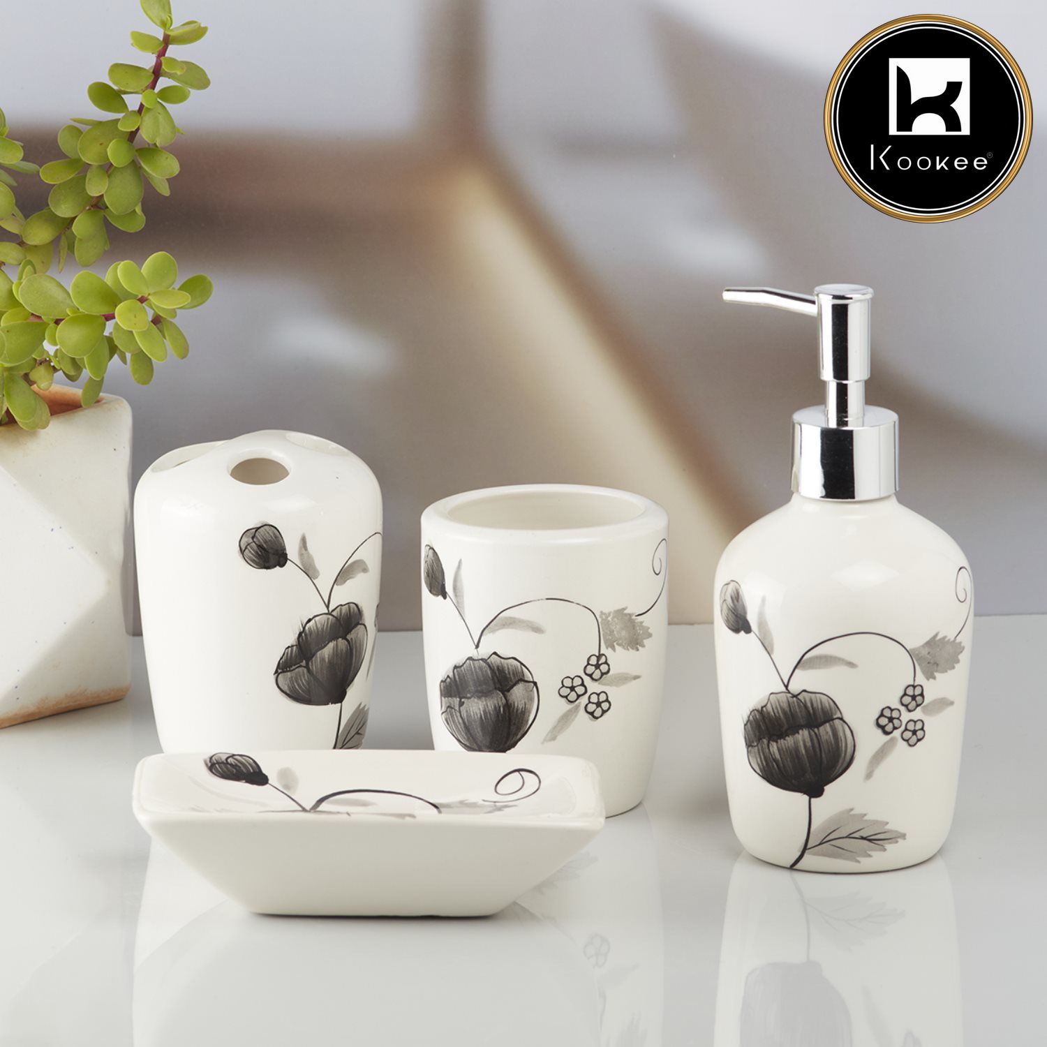 Kookee Ceramic Bathroom Sets, Multi, ART10212