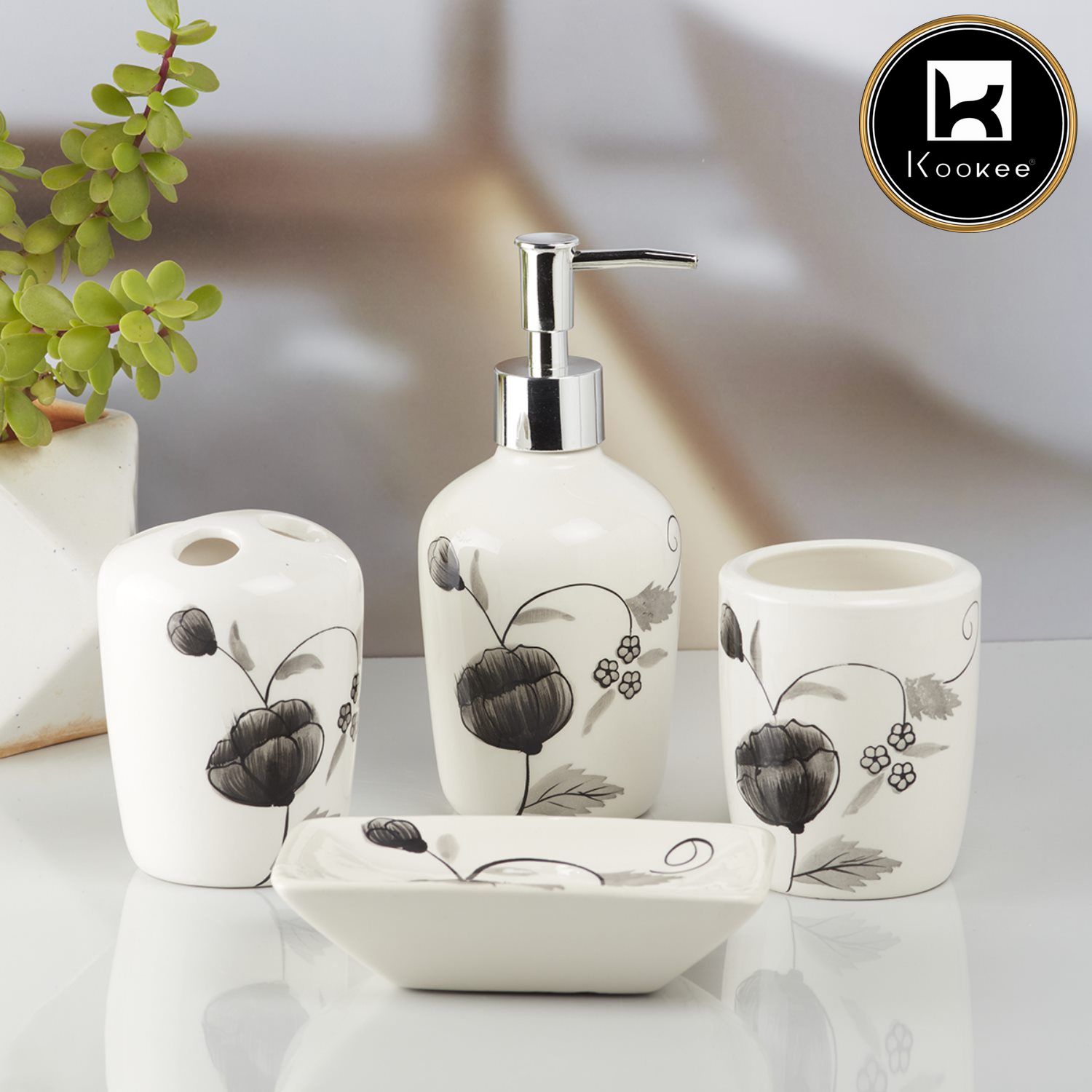 Kookee Ceramic Bathroom Sets, Multi, ART10212