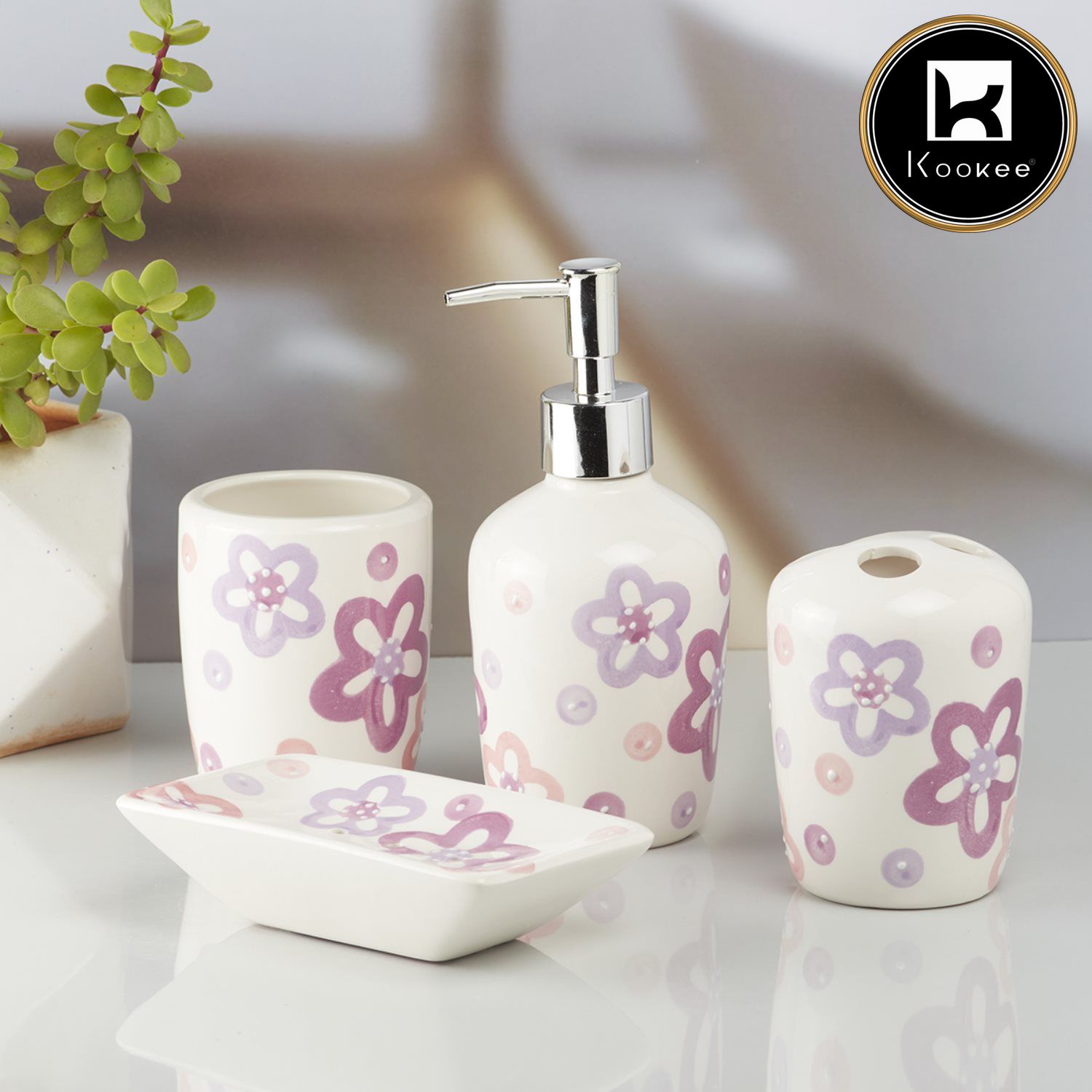 Kookee Ceramic Bathroom Sets, Multi, ART10213