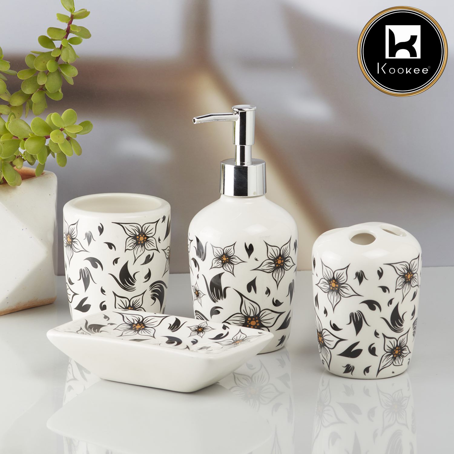 Kookee Ceramic Bathroom Sets, White, ART10214