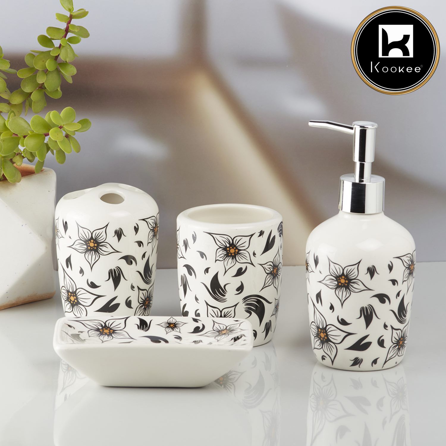 Kookee Ceramic Bathroom Sets, White, ART10214