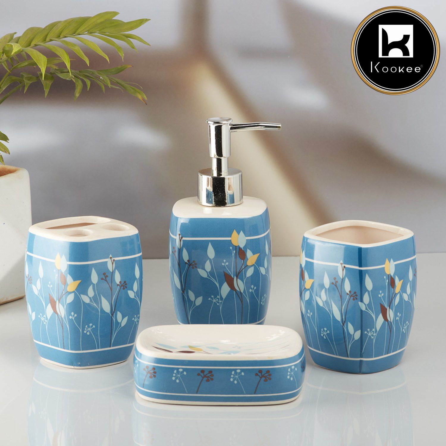 Ceramic Bathroom Accessories Set of 4 with Soap Dispenser (10216)