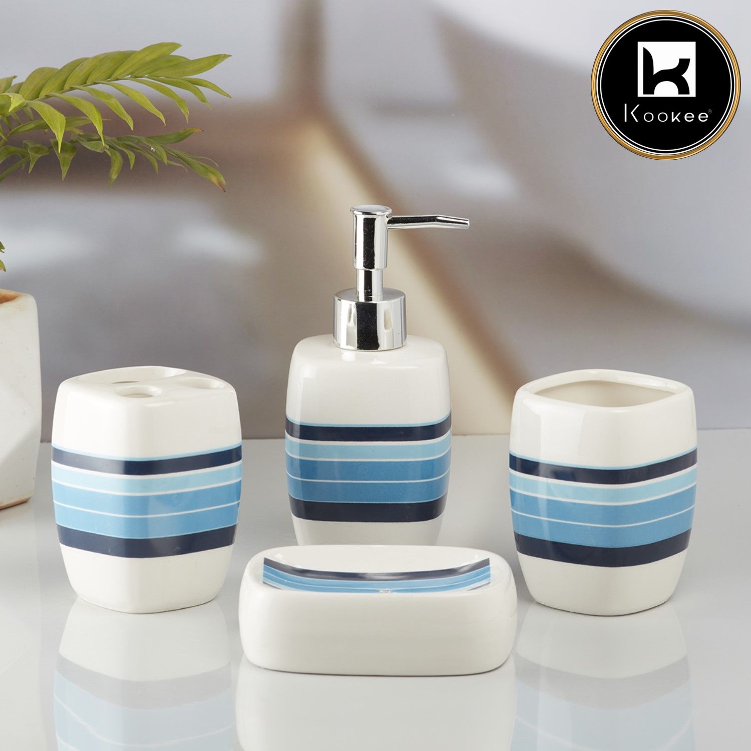 Ceramic Bathroom Accessories Set of 4 with Soap Dispenser (10217)