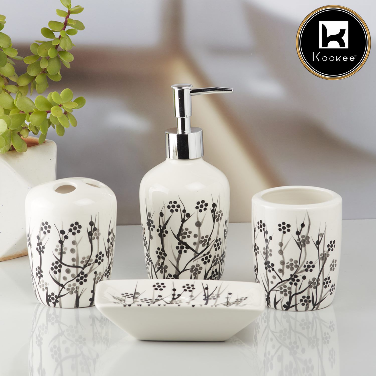 Kookee Ceramic Bathroom Sets, White, ART10219