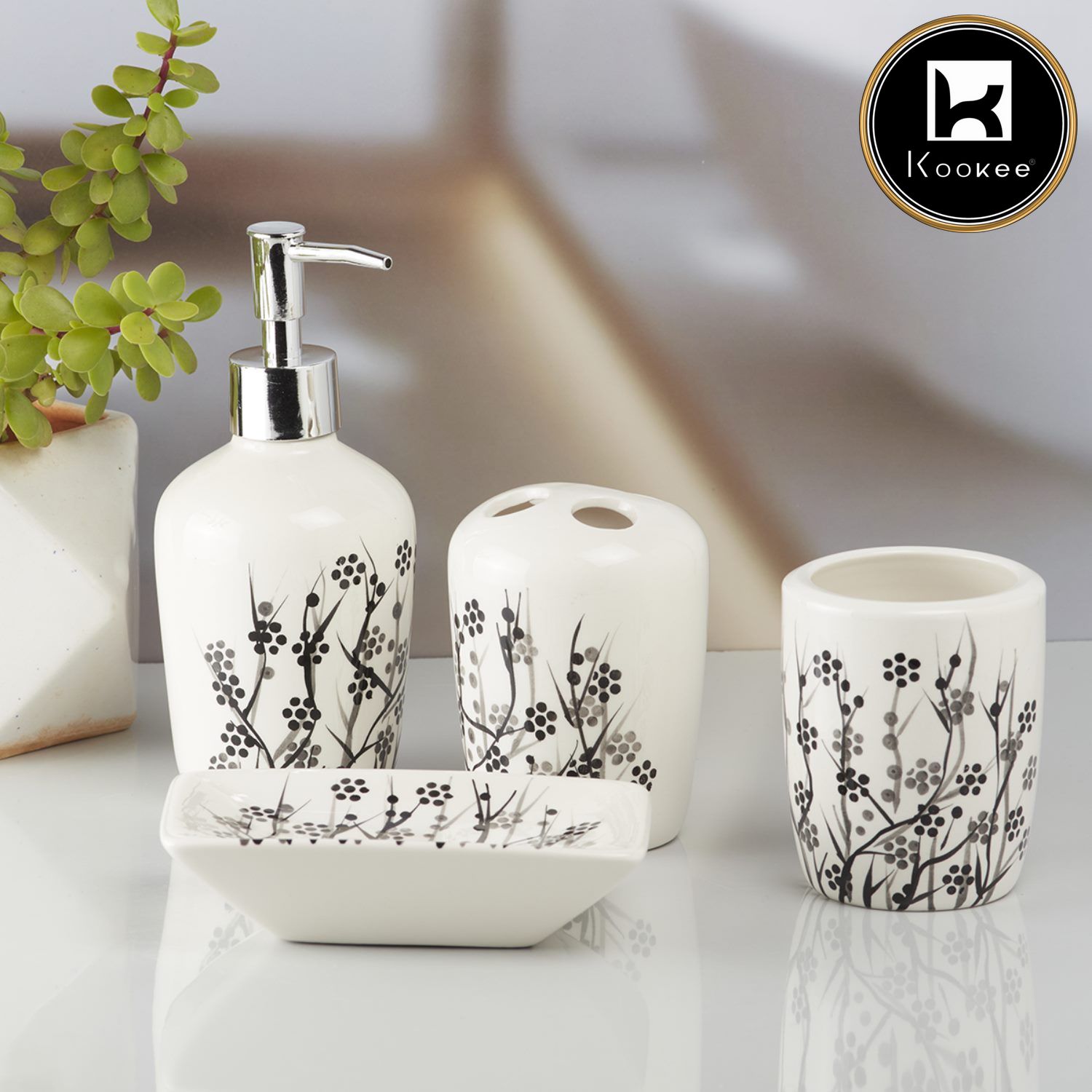 Kookee Ceramic Bathroom Sets, White, ART10219