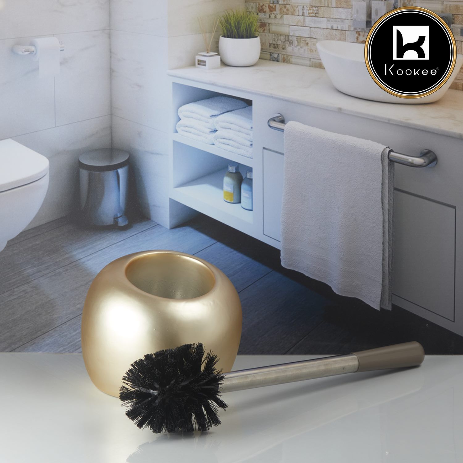 Kookee Ceramic Toilet Brush Holders, Gold, ART10220