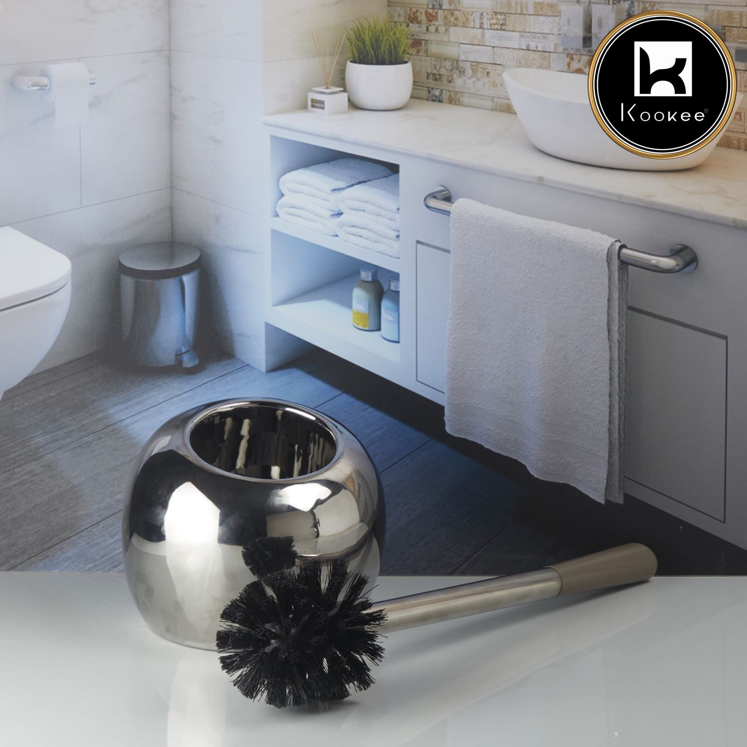 Kookee Ceramic Toilet Brush Holders, Silver, ART10221