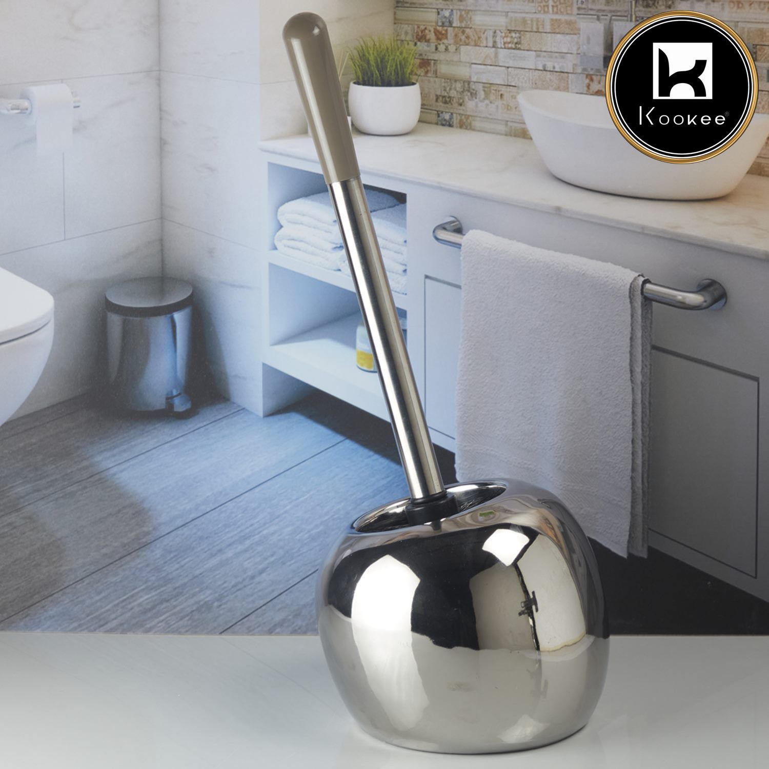 Kookee Ceramic Toilet Brush Holders, Silver, ART10221