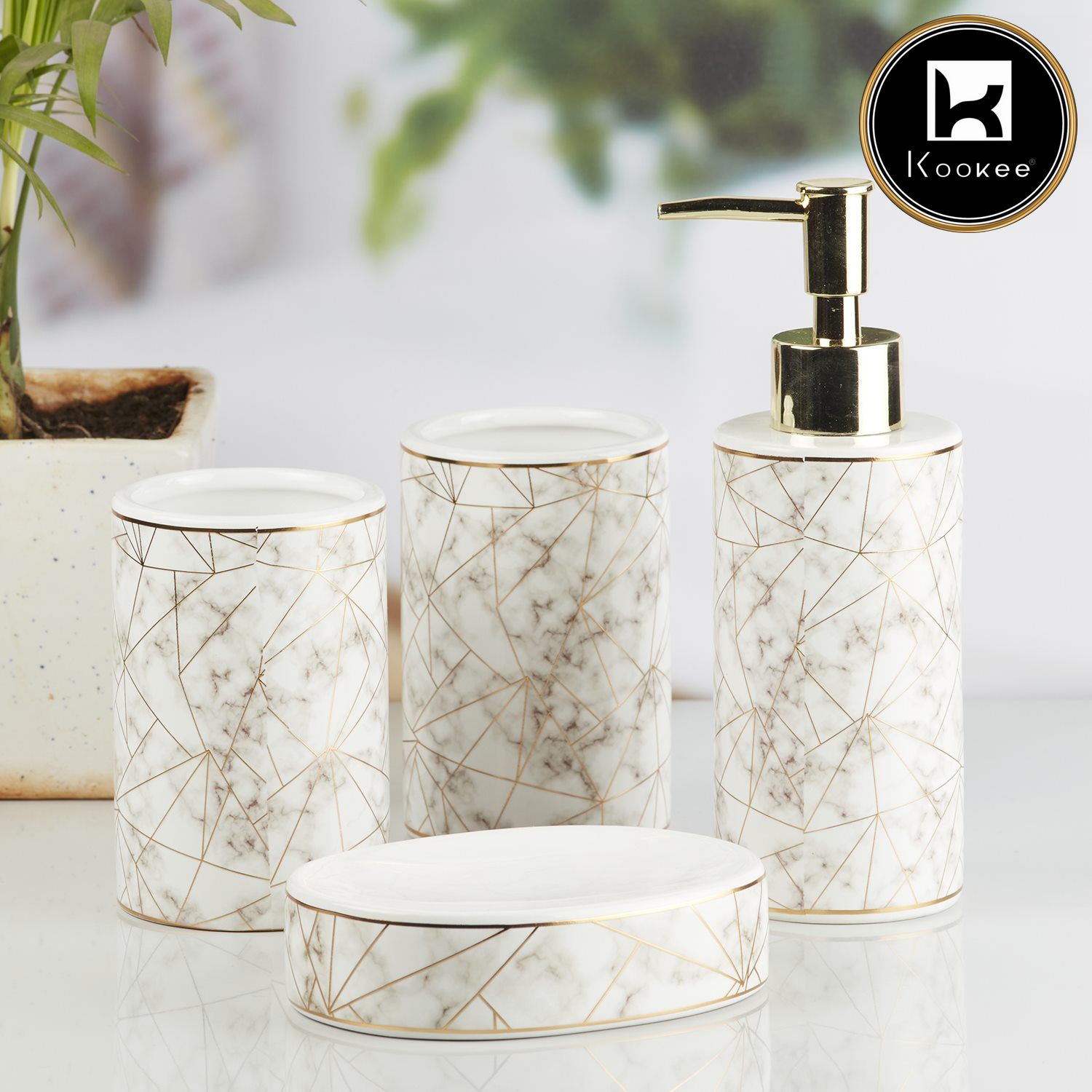 Kookee Ceramic Bathroom Sets, White, ART10225