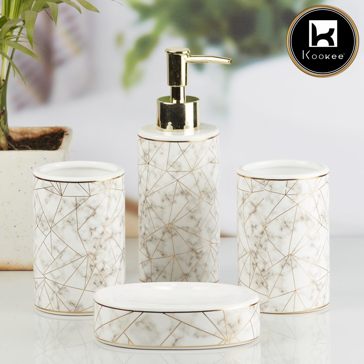 Kookee Ceramic Bathroom Sets, White, ART10225