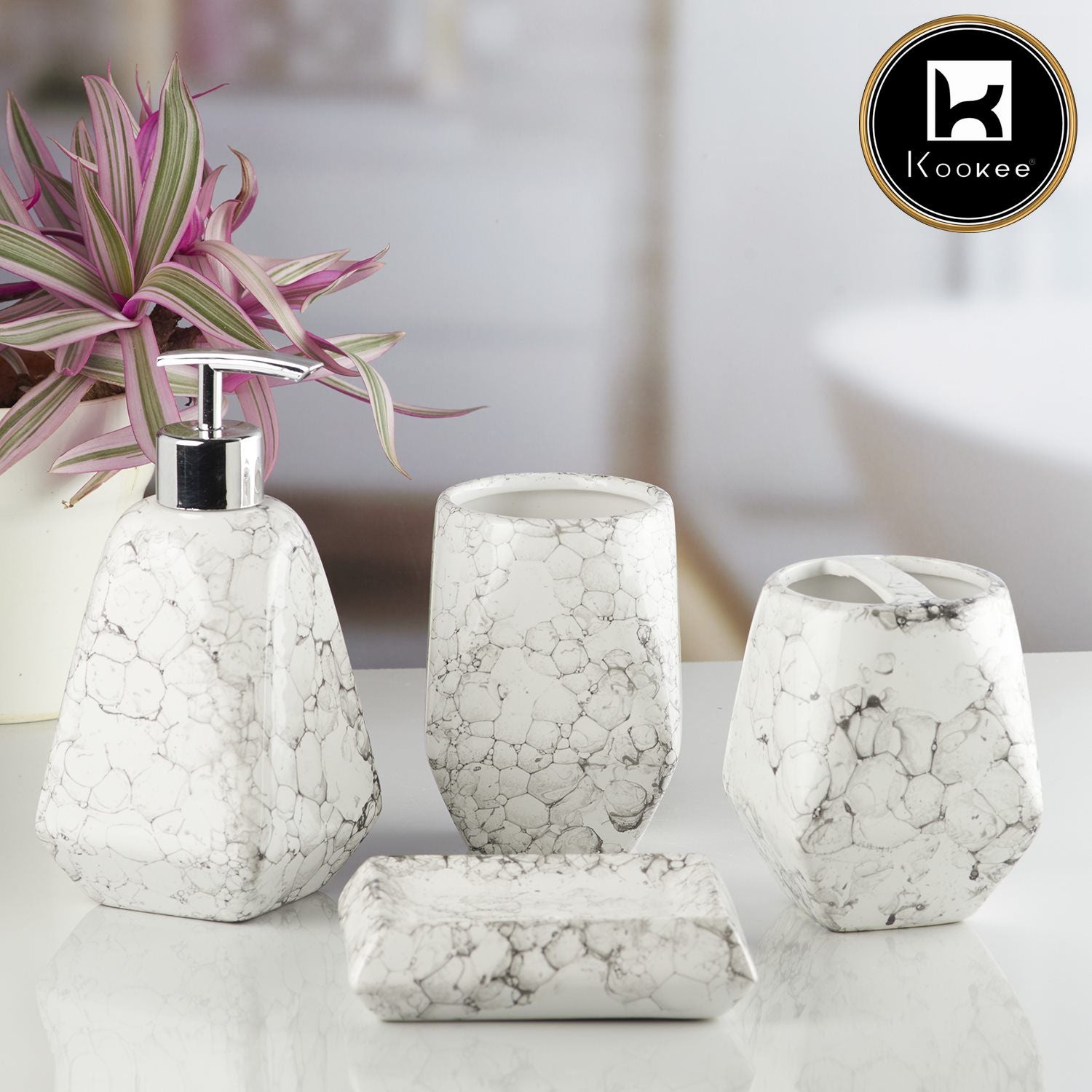 Kookee Ceramic Bathroom Sets, White, ART10226