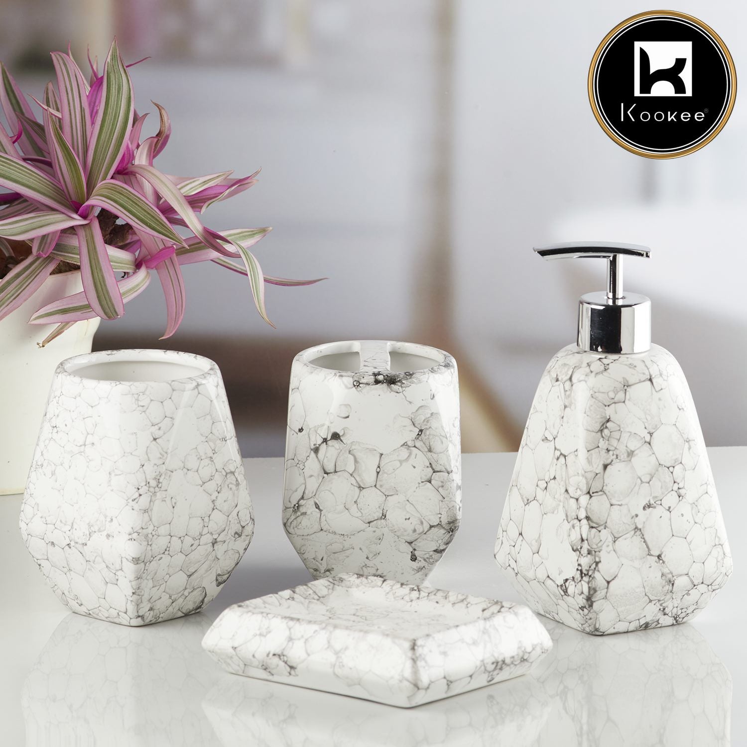 Kookee Ceramic Bathroom Sets, White, ART10226
