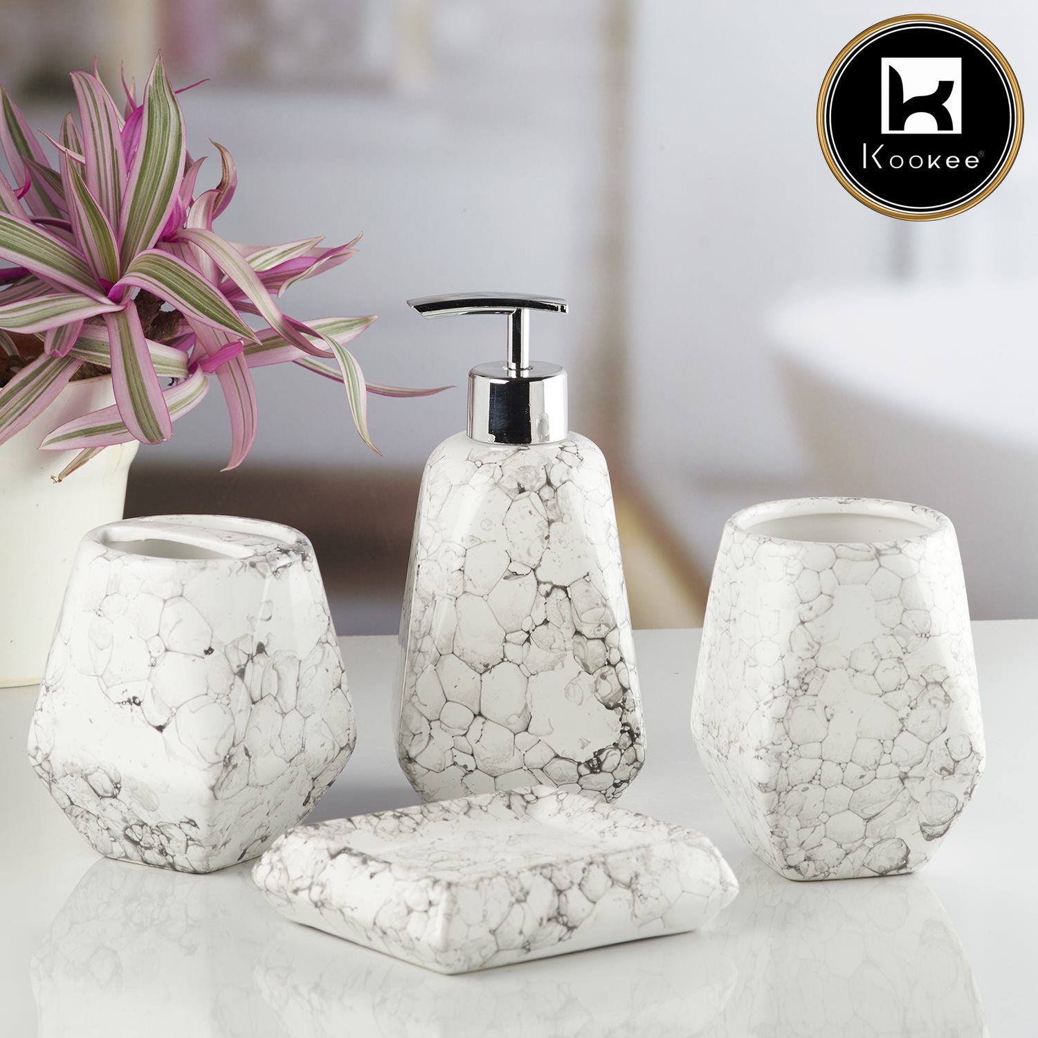 Kookee Ceramic Bathroom Sets, White, ART10226