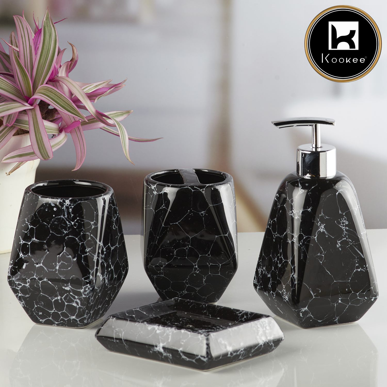 Kookee Ceramic Bathroom Sets, Black, ART10227